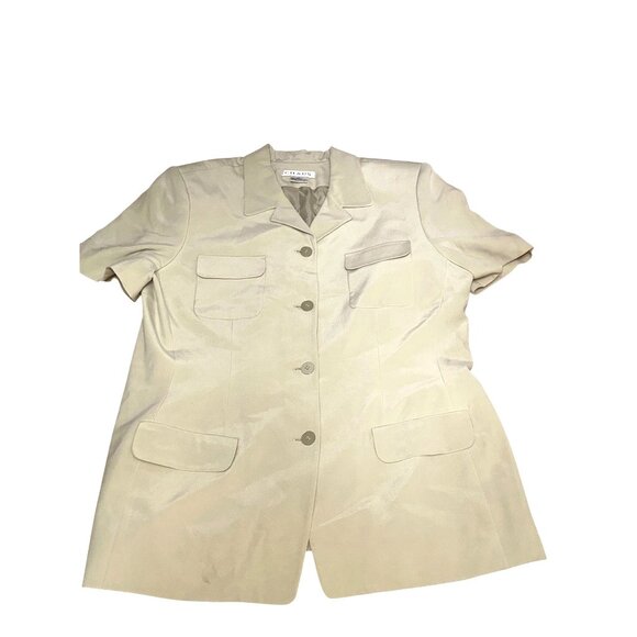 Chaus Silk Jacket Size 16 Vintage Y2K Sand Neutral Short Sleeve Blazer City Chic - Picture 6 of 10